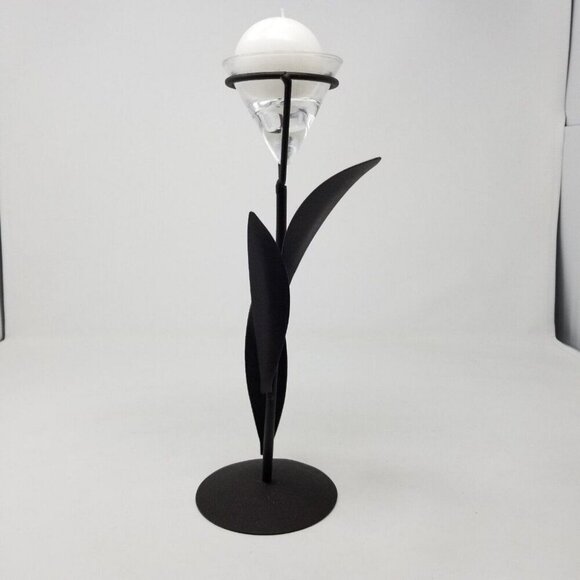 Glass & Metal Lily Candle Holder Table Centerpiece Elegant Home Decor - Picture 2 of 10